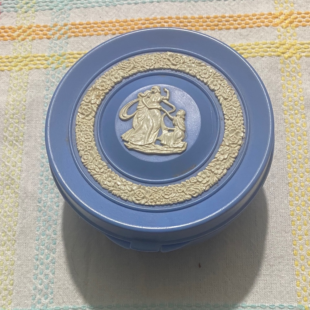 Vintage 1960’s  Blue plastic  4” Round Trinket Box